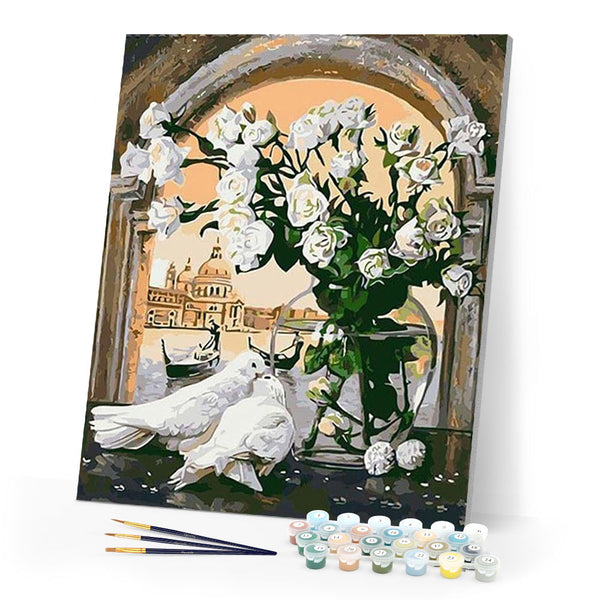 paint by numbers | Doves in peace | easy flowers | FiguredArt