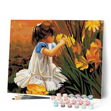 Load image into Gallery viewer, paint by numbers | Little girl picking flowers | easy flowers romance | FiguredArt