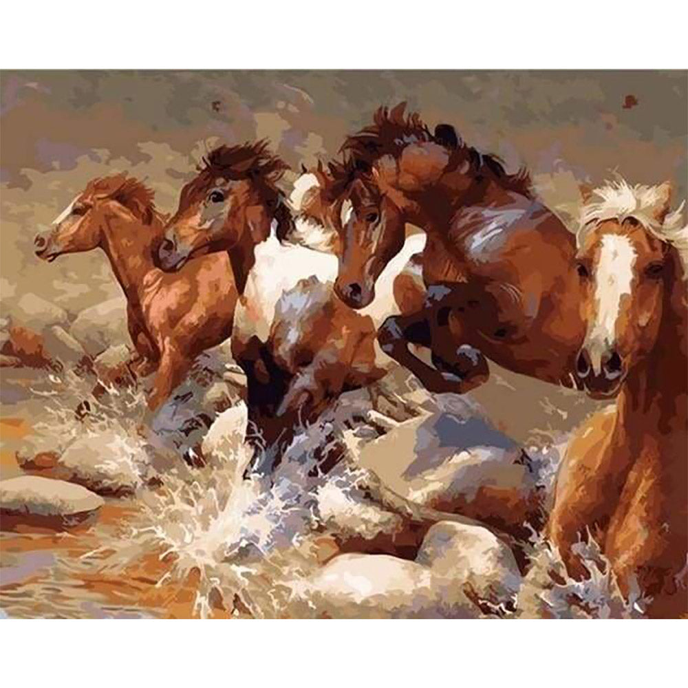 paint by numbers | Horses crossing the River | animals horses intermediate | FiguredArt