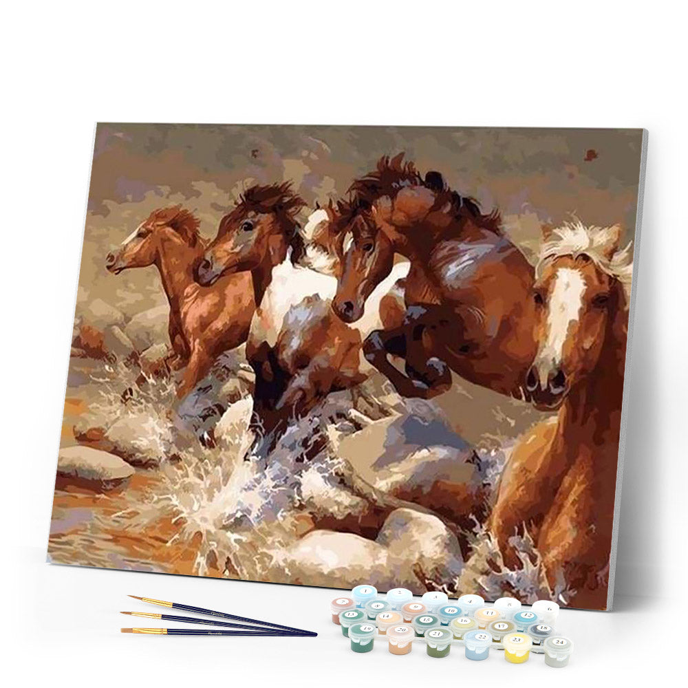paint by numbers | Horses crossing the River | animals horses intermediate | FiguredArt