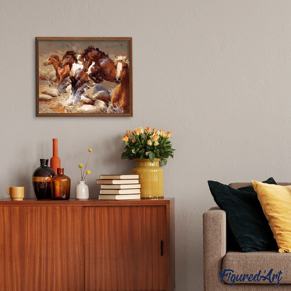 paint by numbers | Horses crossing the River | animals horses intermediate | FiguredArt