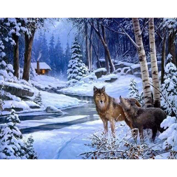 paint by numbers | Wolves near the house | advanced animals wolves | FiguredArt