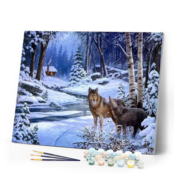 paint by numbers | Wolves near the house | advanced animals wolves | FiguredArt