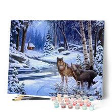 Load image into Gallery viewer, paint by numbers | Wolves near the house | advanced animals wolves | FiguredArt