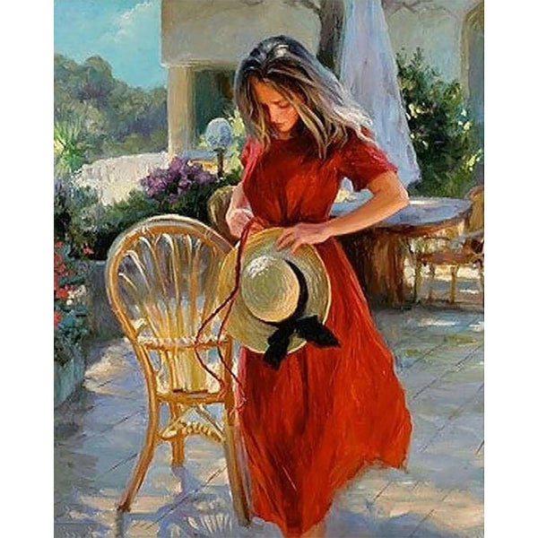 paint by numbers | Pretty Woman wearing a red dress | easy landscapes portrait | FiguredArt