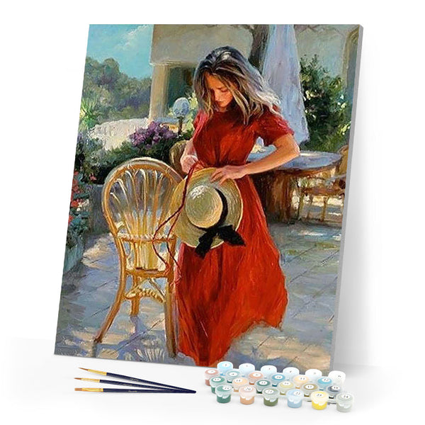 paint by numbers | Pretty Woman wearing a red dress | easy landscapes portrait | FiguredArt
