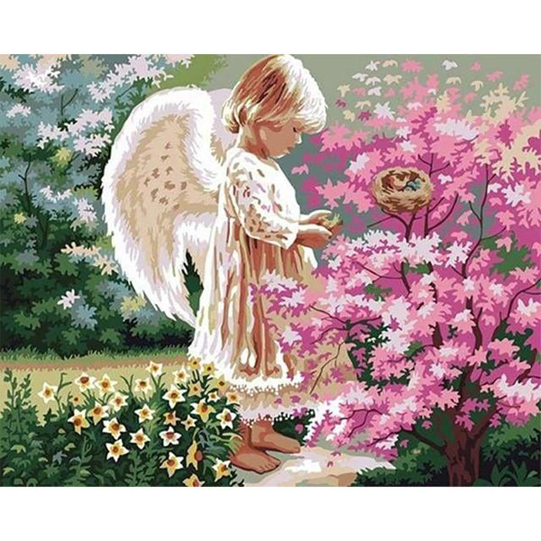 paint by numbers | Little Angel and Flower Bush | flowers intermediate religion | FiguredArt