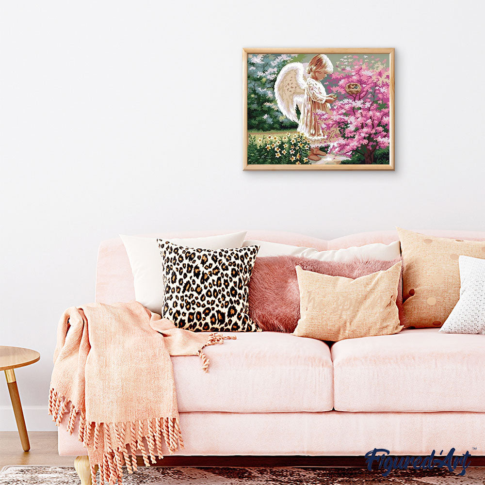 paint by numbers | Little Angel and Flower Bush | flowers intermediate religion | FiguredArt
