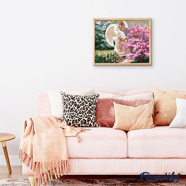 paint by numbers | Little Angel and Flower Bush | flowers intermediate religion | FiguredArt