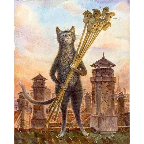 paint by numbers | Cat and Birdhouses | advanced animals cats | FiguredArt