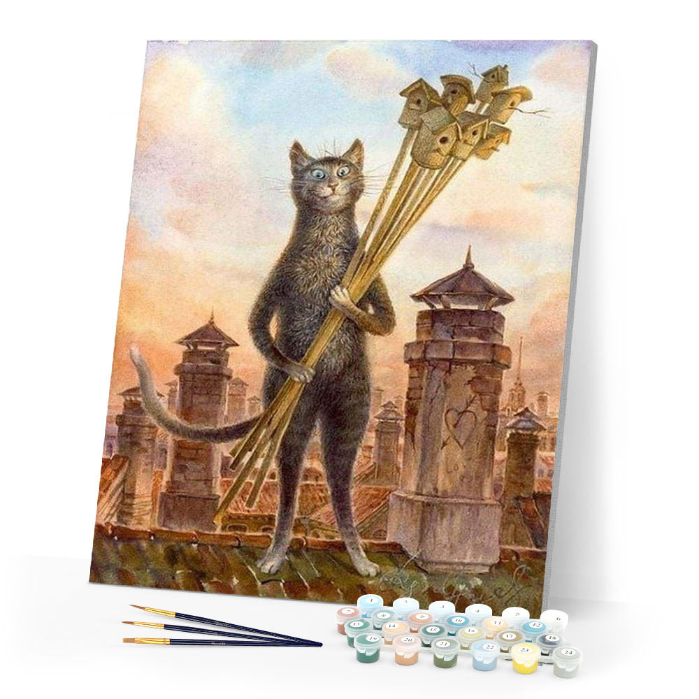 paint by numbers | Cat and Birdhouses | advanced animals cats | FiguredArt