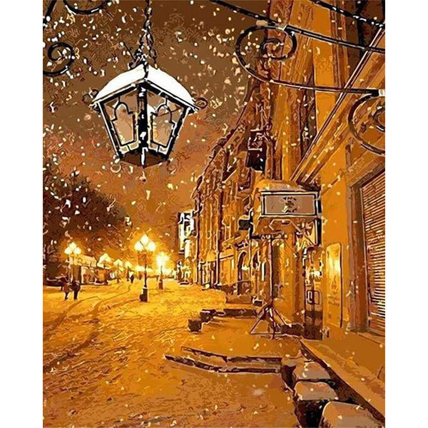 paint by numbers | Lantern in the Snow | cities intermediate | FiguredArt