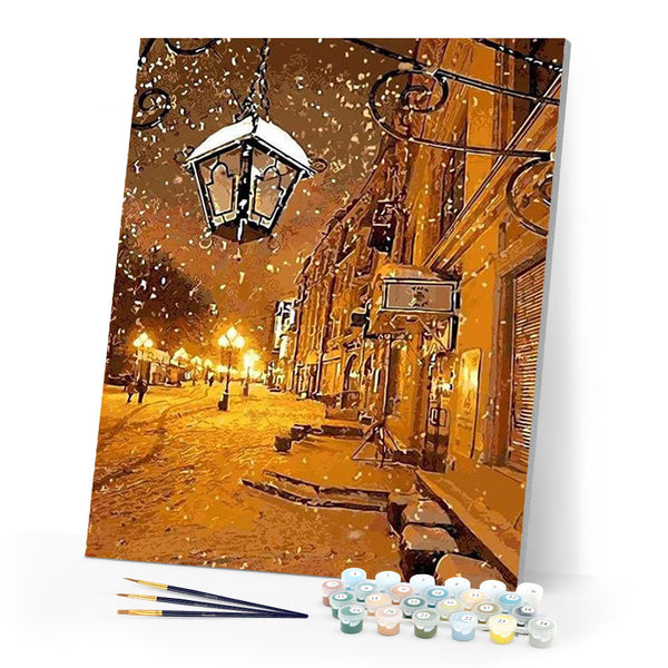paint by numbers | Lantern in the Snow | cities intermediate | FiguredArt