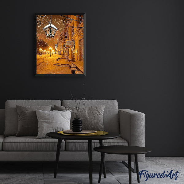 paint by numbers | Lantern in the Snow | cities intermediate | FiguredArt