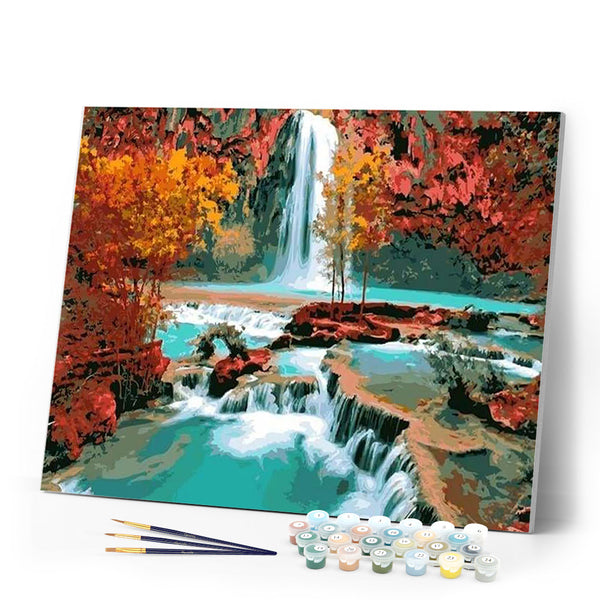 paint by numbers | Waterfall in the forest | intermediate landscapes | FiguredArt