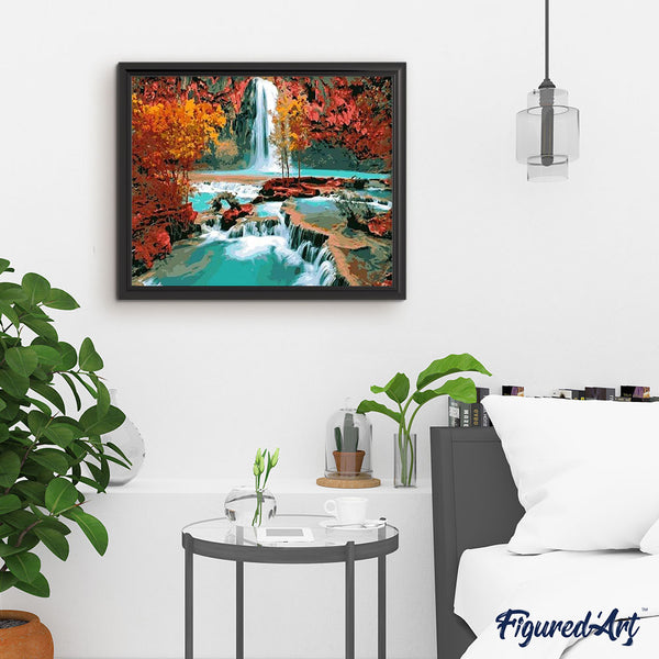 paint by numbers | Waterfall in the forest | intermediate landscapes | FiguredArt
