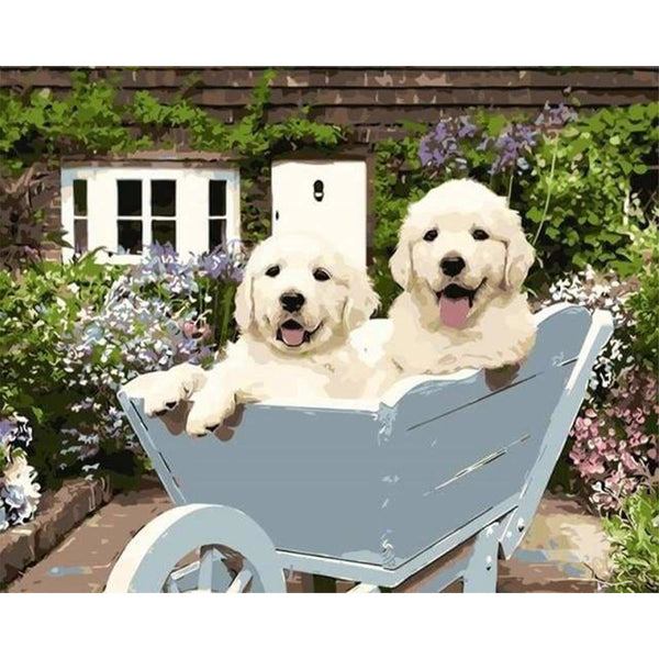 paint by numbers | Two Puppies in a Wheelbarrow | animals dogs easy | FiguredArt