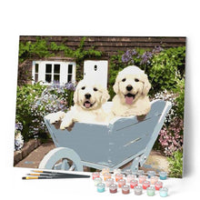 Load image into Gallery viewer, paint by numbers | Two Puppies in a Wheelbarrow | animals dogs easy | FiguredArt
