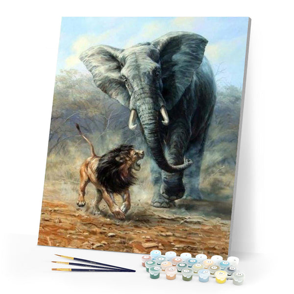 paint by numbers | Lion and Elephant | advanced animals elephants lions | FiguredArt