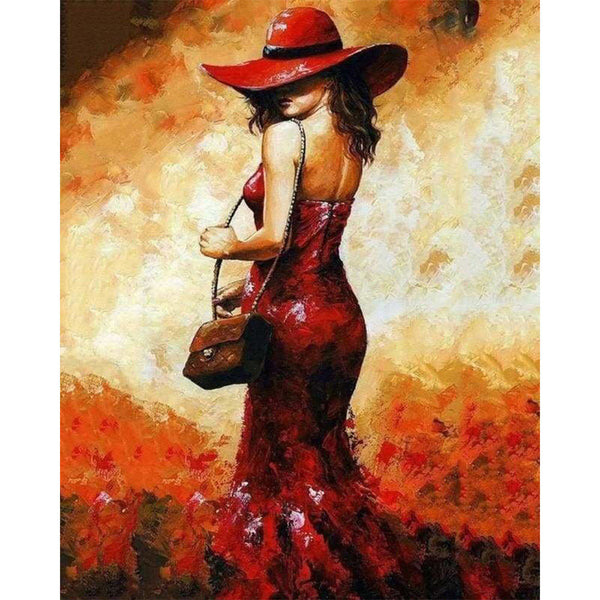 paint by numbers | Woman with red hat | advanced romance | FiguredArt