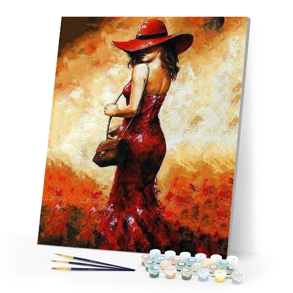 paint by numbers | Woman with red hat | advanced romance | FiguredArt