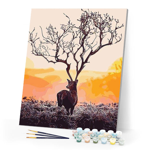paint by numbers | Sunset and deer | animals deer intermediate | FiguredArt