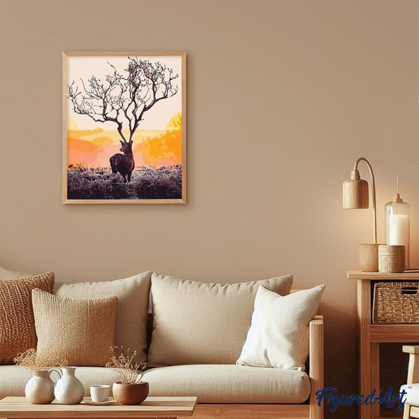 paint by numbers | Sunset and deer | animals deer intermediate | FiguredArt