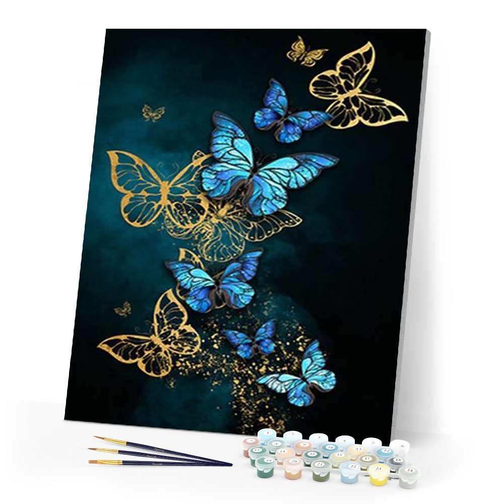 paint by numbers | gold and blue butterflies | new arrivals animals butterflies intermediate | FiguredArt