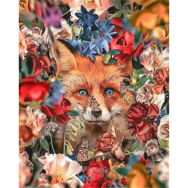 paint by numbers | fox hiding in the flowers | new arrivals flowers animals foxes advanced | FiguredArt