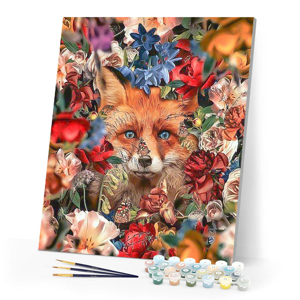 paint by numbers | fox hiding in the flowers | new arrivals flowers animals foxes advanced | FiguredArt