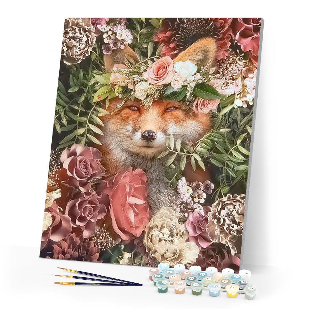 paint by numbers | fox in the flowers | new arrivals flowers animals foxes advanced | FiguredArt
