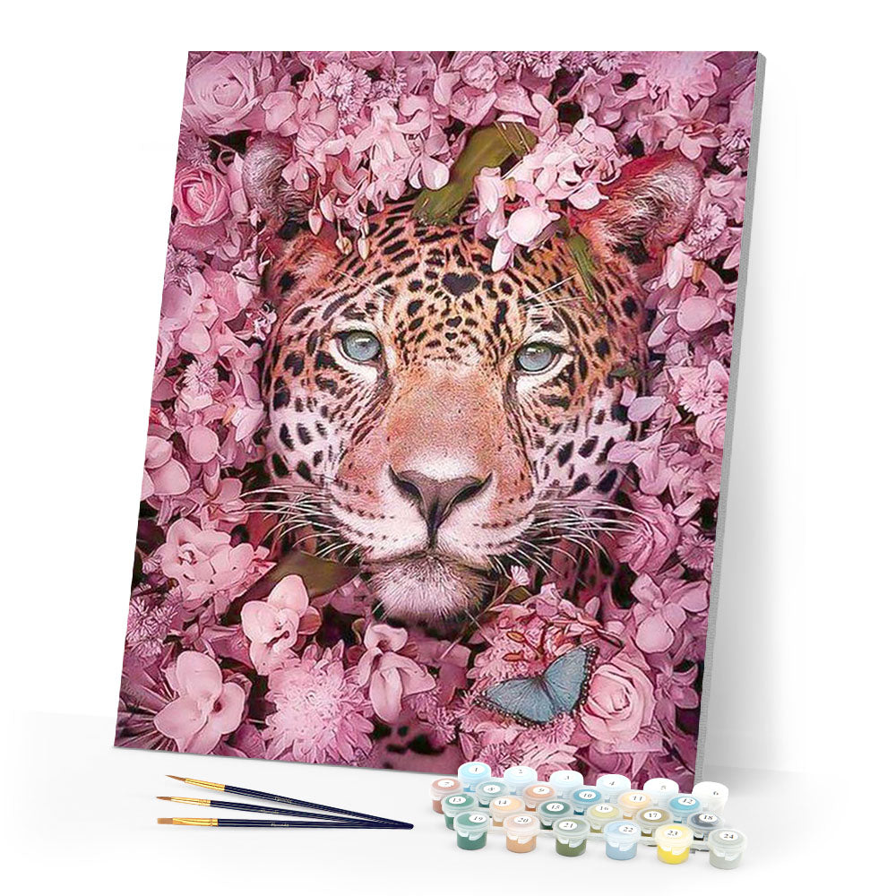 paint by numbers | panther hiding in the flowers | new arrivals flowers animals panthers advanced | FiguredArt