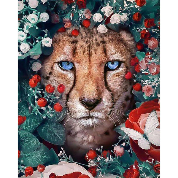 paint by numbers | panther flowers and butterfly | new arrivals animals panthers flowers butterflies advanced | FiguredArt