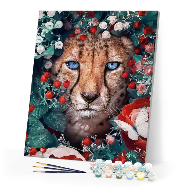 paint by numbers | panther flowers and butterfly | new arrivals animals panthers flowers butterflies advanced | FiguredArt