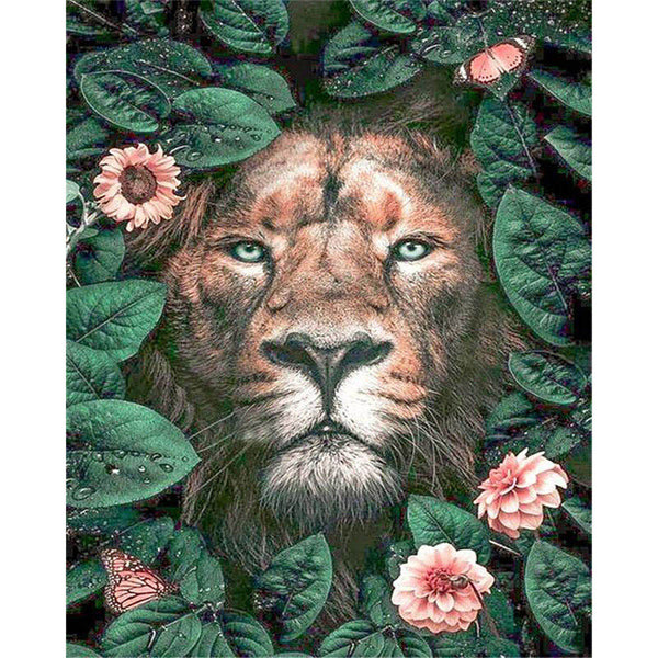 paint by numbers | lion and flowers | new arrivals animals lions flowers advanced | FiguredArt