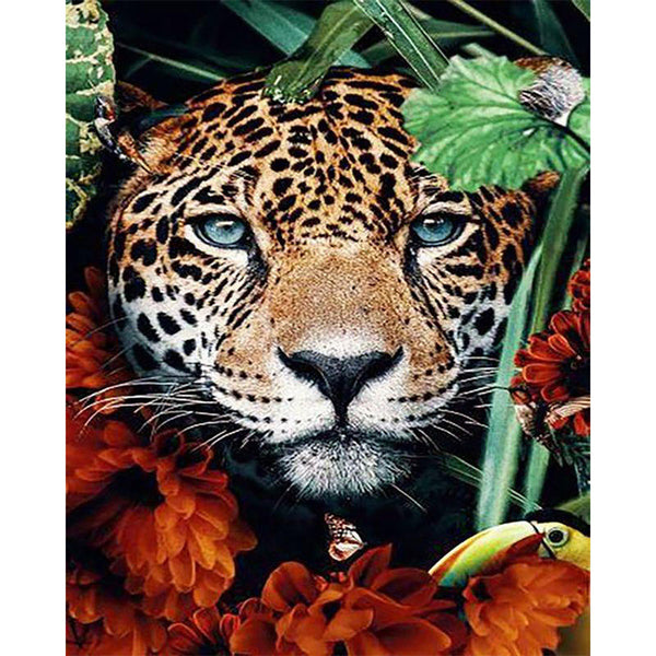 paint by numbers | panther in the foliage and flowers | new arrivals animals panthers flowers intermediate | FiguredArt