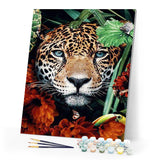 paint by numbers | panther in the foliage and flowers | new arrivals animals panthers flowers intermediate | FiguredArt