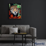 paint by numbers | panther in the foliage and flowers | new arrivals animals panthers flowers intermediate | FiguredArt