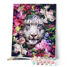 Load image into Gallery viewer, paint by numbers | white tiger in the flowers | new arrivals animals tigers flowers advanced | FiguredArt