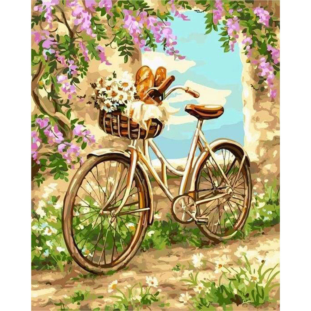 paint by numbers | Flowers and Bicycle | flowers intermediate landscapes | FiguredArt
