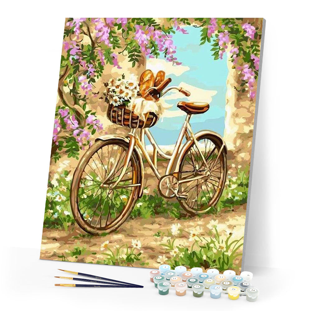 paint by numbers | Flowers and Bicycle | flowers intermediate landscapes | FiguredArt