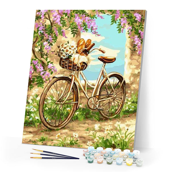 paint by numbers | Flowers and Bicycle | flowers intermediate landscapes | FiguredArt