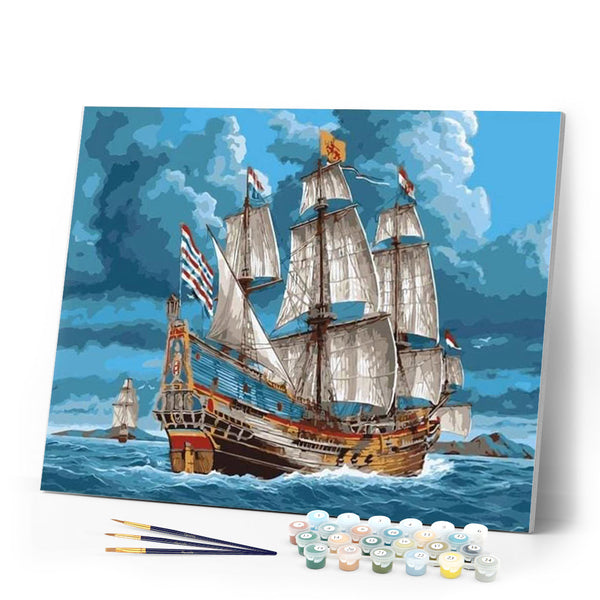 Paint by numbers | Sailboat in the sea | ships and boats intermediate | Figured'Art