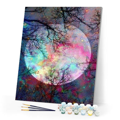 paint by numbers | Full Moon with colorful reflections | advanced landscapes trees | FiguredArt