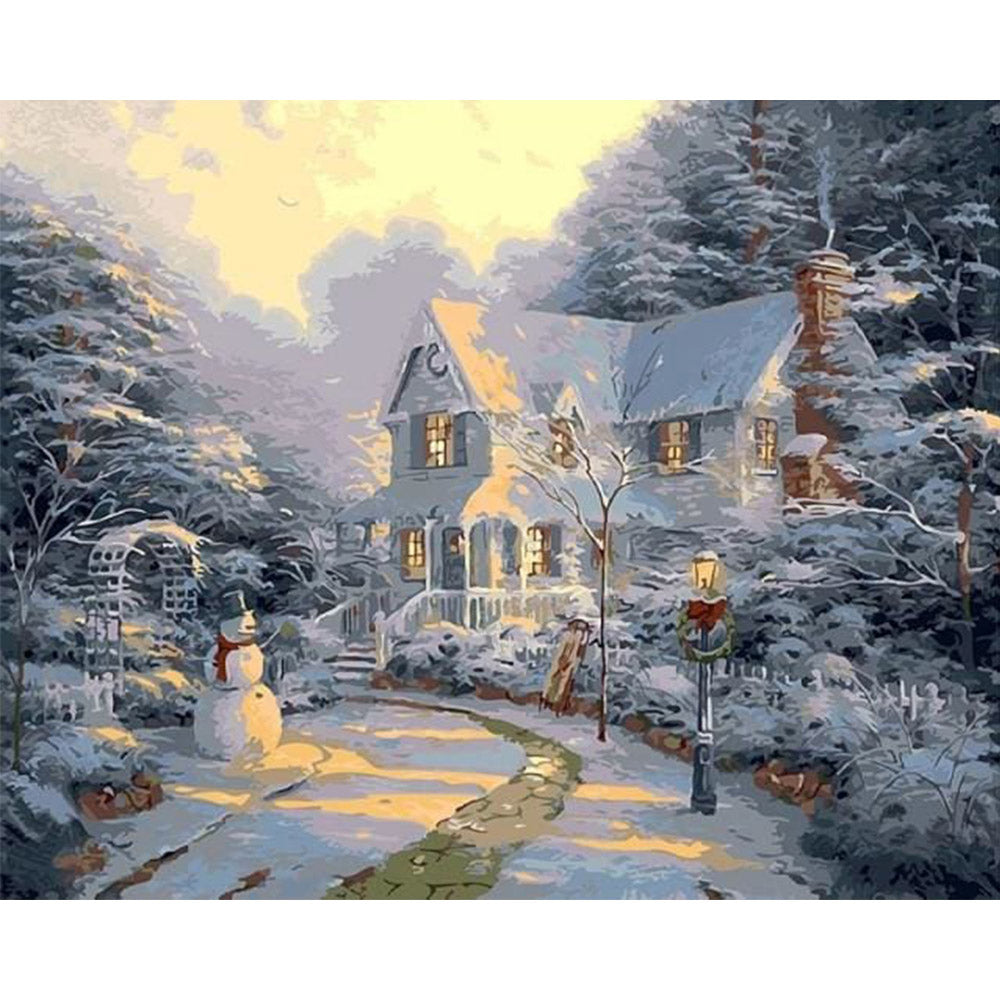 paint by numbers | House and Snowman | intermediate landscapes | FiguredArt