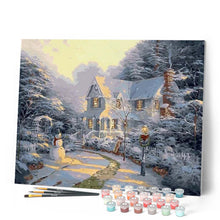Load image into Gallery viewer, paint by numbers | House and Snowman | intermediate landscapes | FiguredArt
