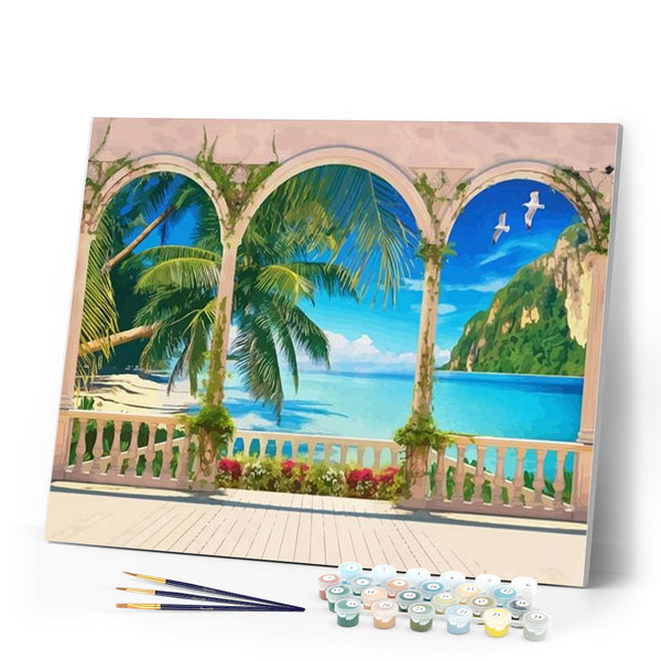 paint by numbers | Villa in tropical bay | intermediate landscapes | FiguredArt