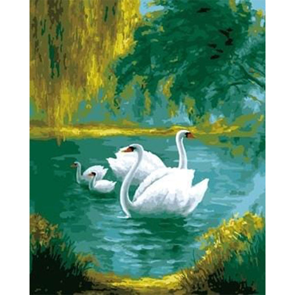 paint by numbers | Swans Family | animals birds intermediate swans | FiguredArt