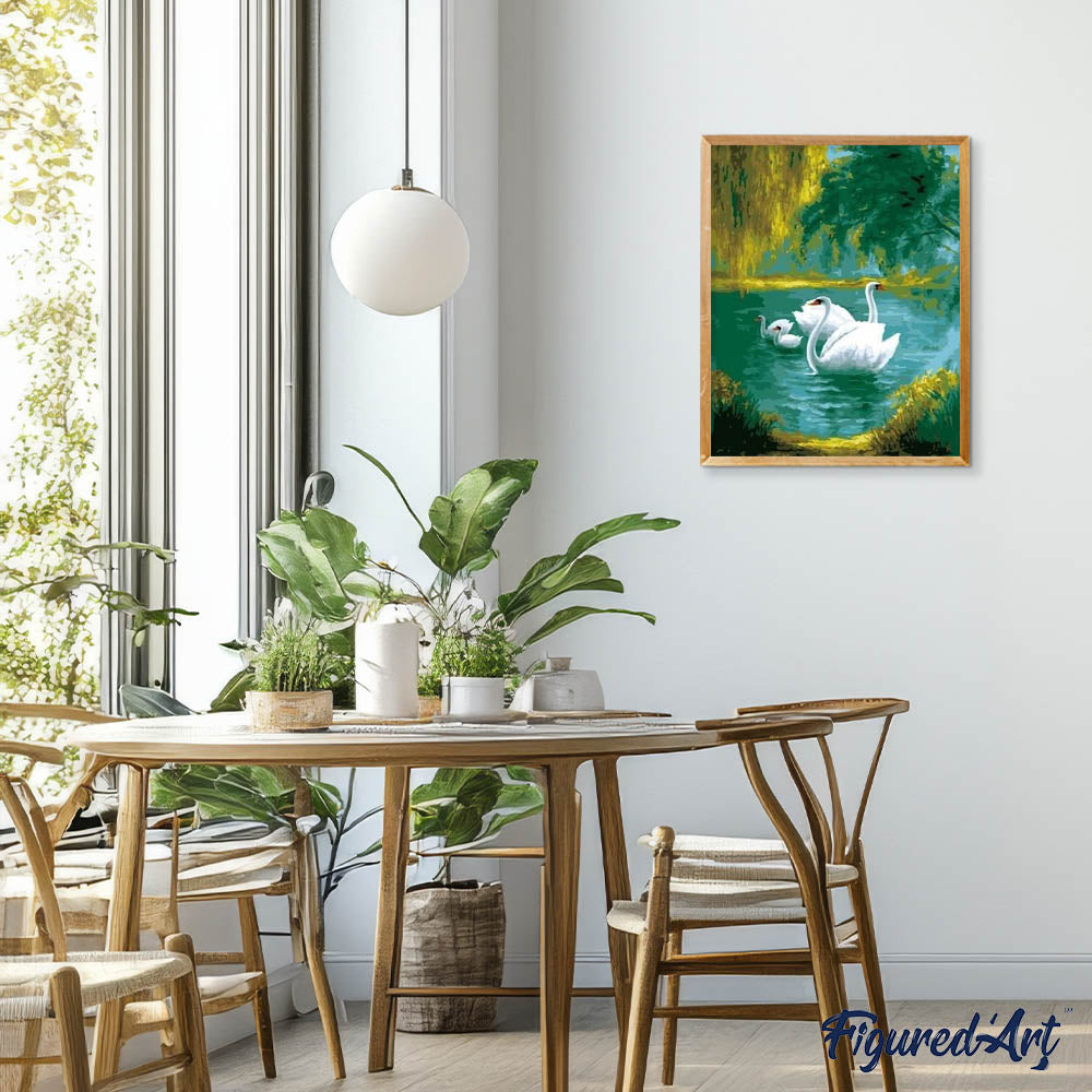 paint by numbers | Swans Family | animals birds intermediate swans | FiguredArt