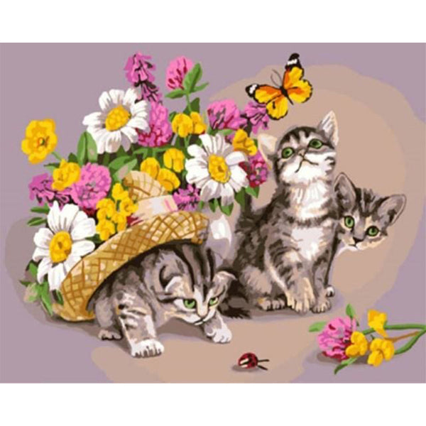 paint by numbers | Cat playing with a Butterfly | animals butterflies cats easy flowers | FiguredArt